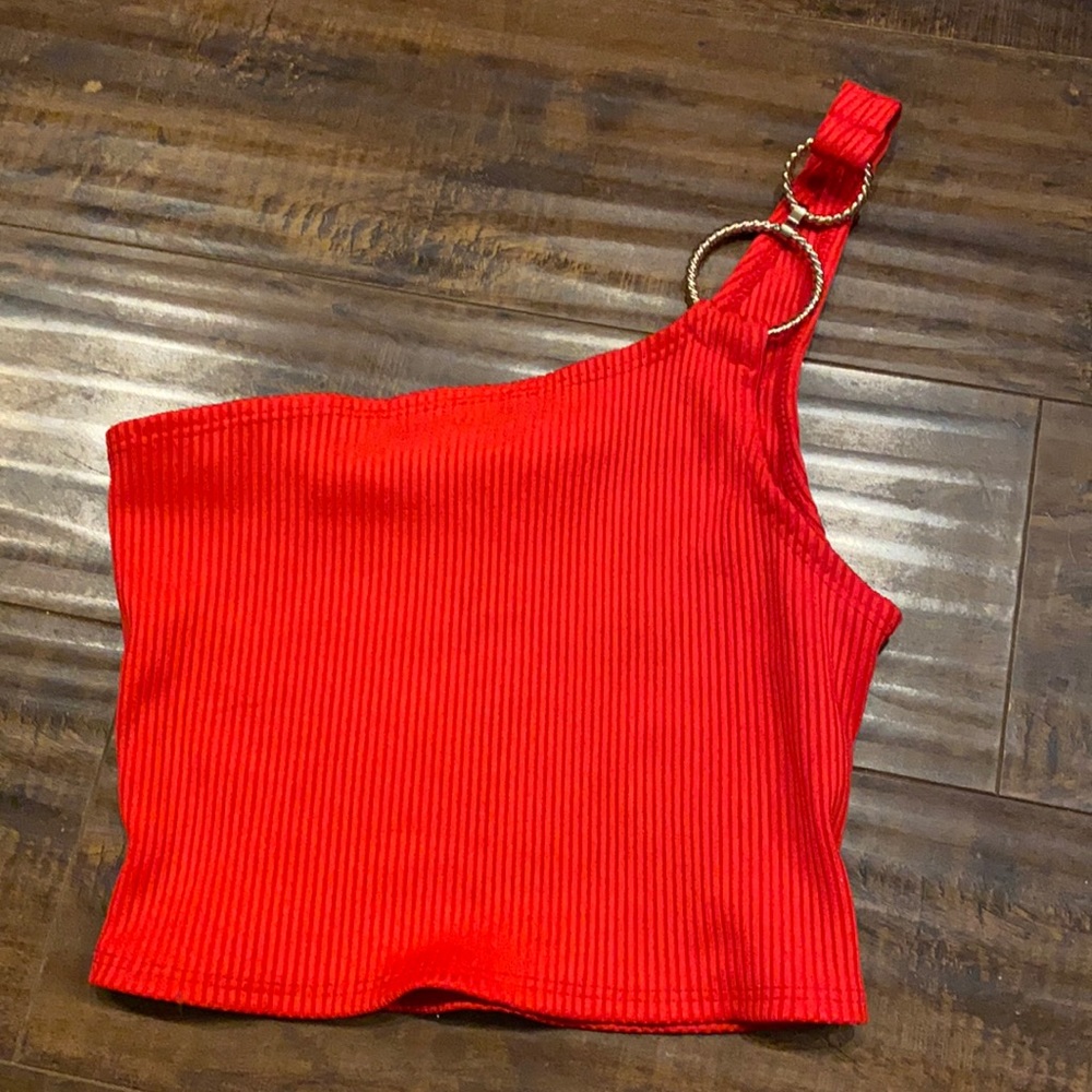 Red one shoulder crop top